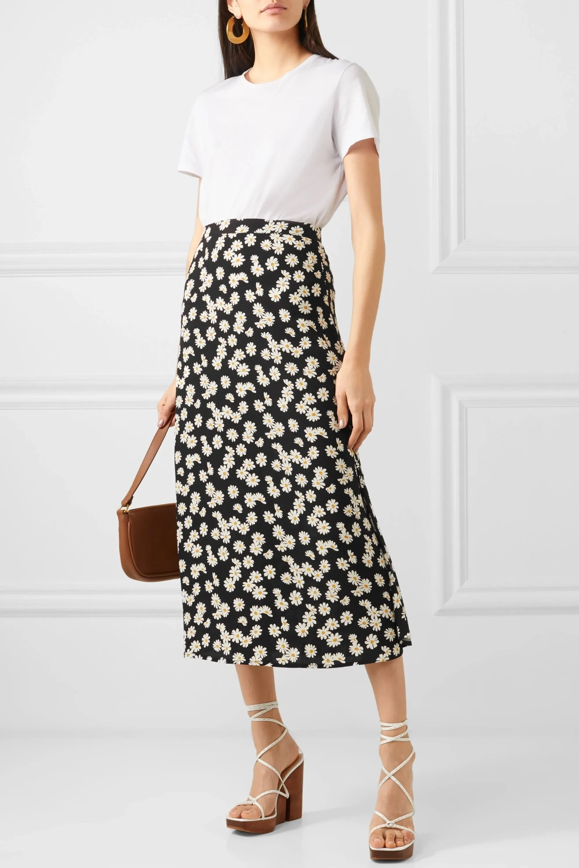 Floral print midi casual skirt