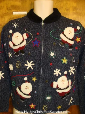 Four Skating Santas 2sided Ugly Festive Xmas Sweater