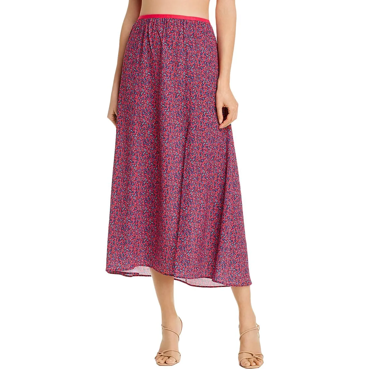 FRENCH CONNECTION Women's Pink and Blue Floral Midi Skirt