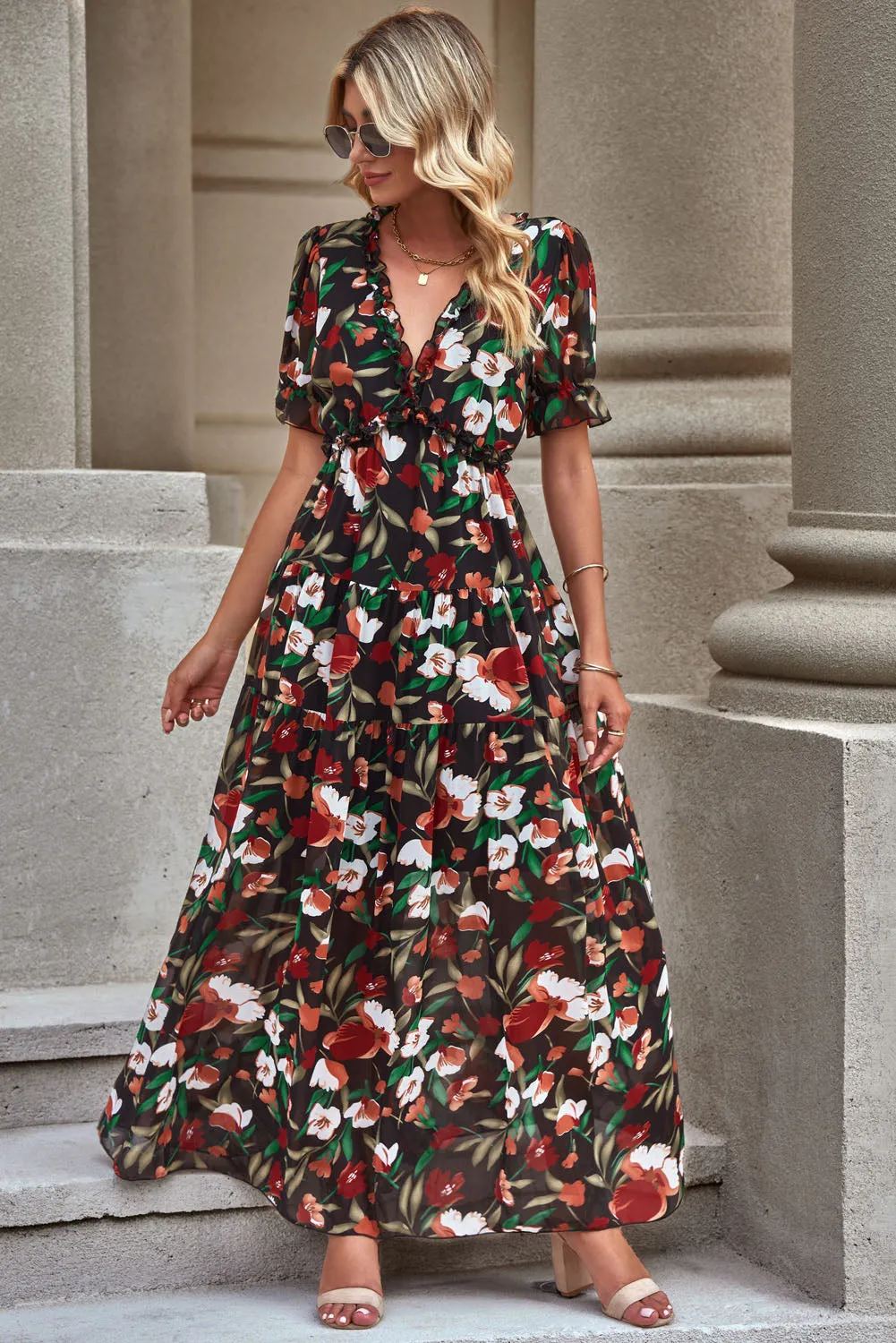 Frilly Floral Resort Maxi Dress