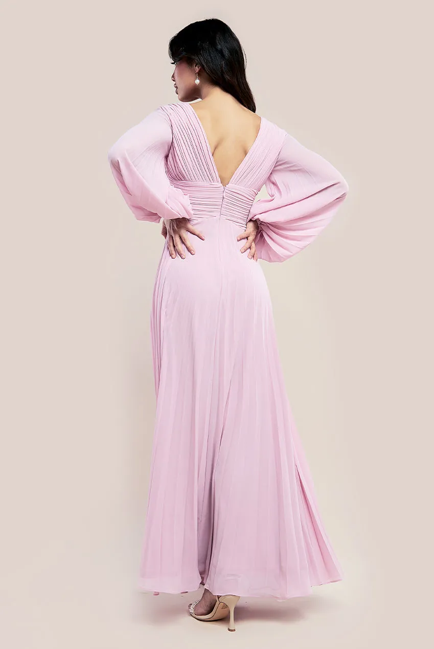 Goddiva Balloon Sleeve Chiffon Maxi - Pink