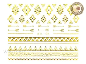 Gold Arrow Geometric Pattern Nail Art Sticker - 1 pc (DTL-96G)