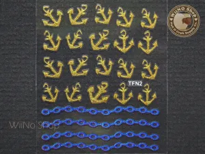 Gold Glitter Anchor Blue Chain Adhesive Nail Sticker Nail Art - 1 pc (TFN2)