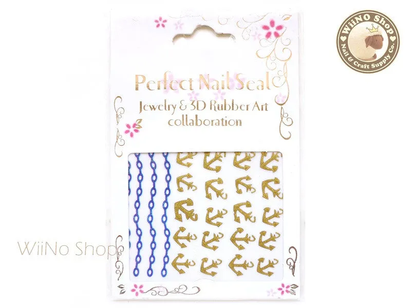 Gold Glitter Anchor Blue Chain Adhesive Nail Sticker Nail Art - 1 pc (TFN2)