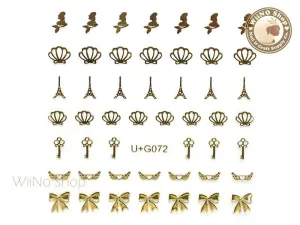 Gold Mermaid Shell Eiffel Tower Key Adhesive Nail Art Sticker - 1 pc (U G072)