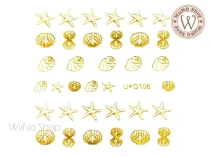 Gold Seashell Starfish Adhesive Nail Art Sticker - 1 pc (U G106)