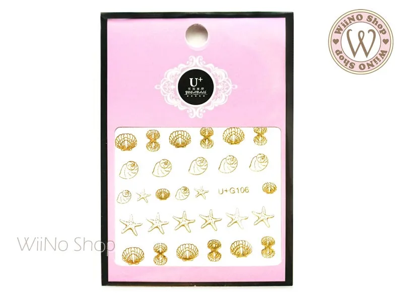 Gold Seashell Starfish Adhesive Nail Art Sticker - 1 pc (U G106)