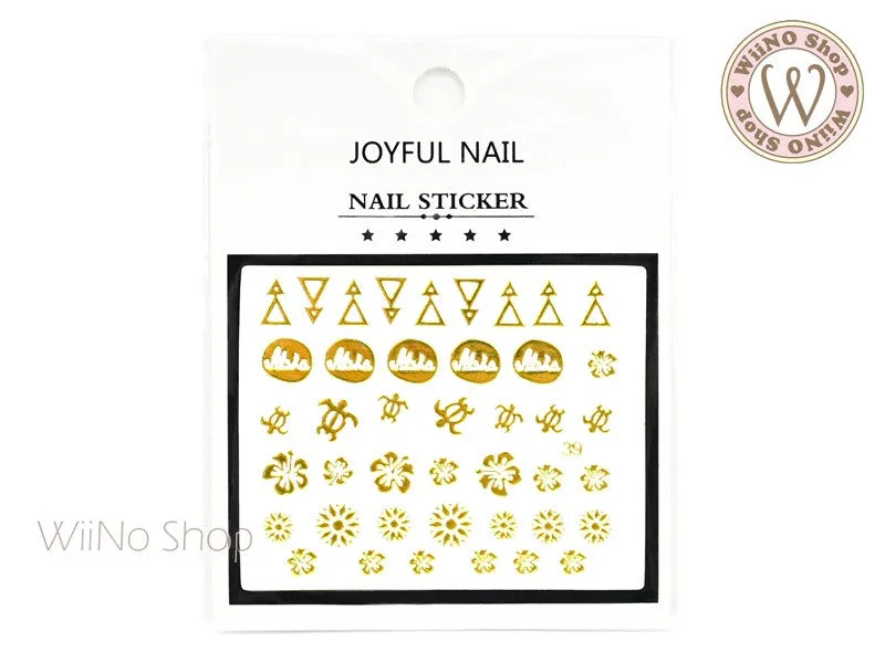 Gold Summer Hawaii Adhesive Nail Art Sticker - 1 pc (J39)