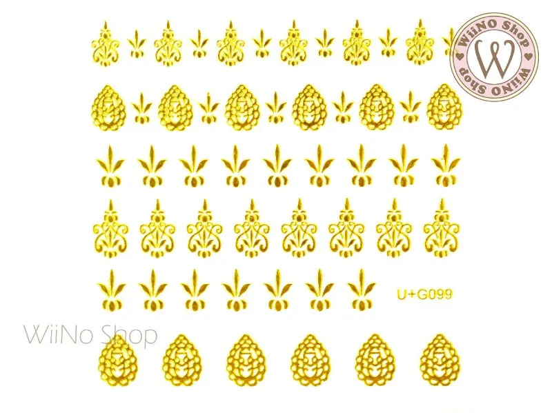 Gold Vintage Pattern Adhesive Nail Art Sticker - 1 pc (U G099)