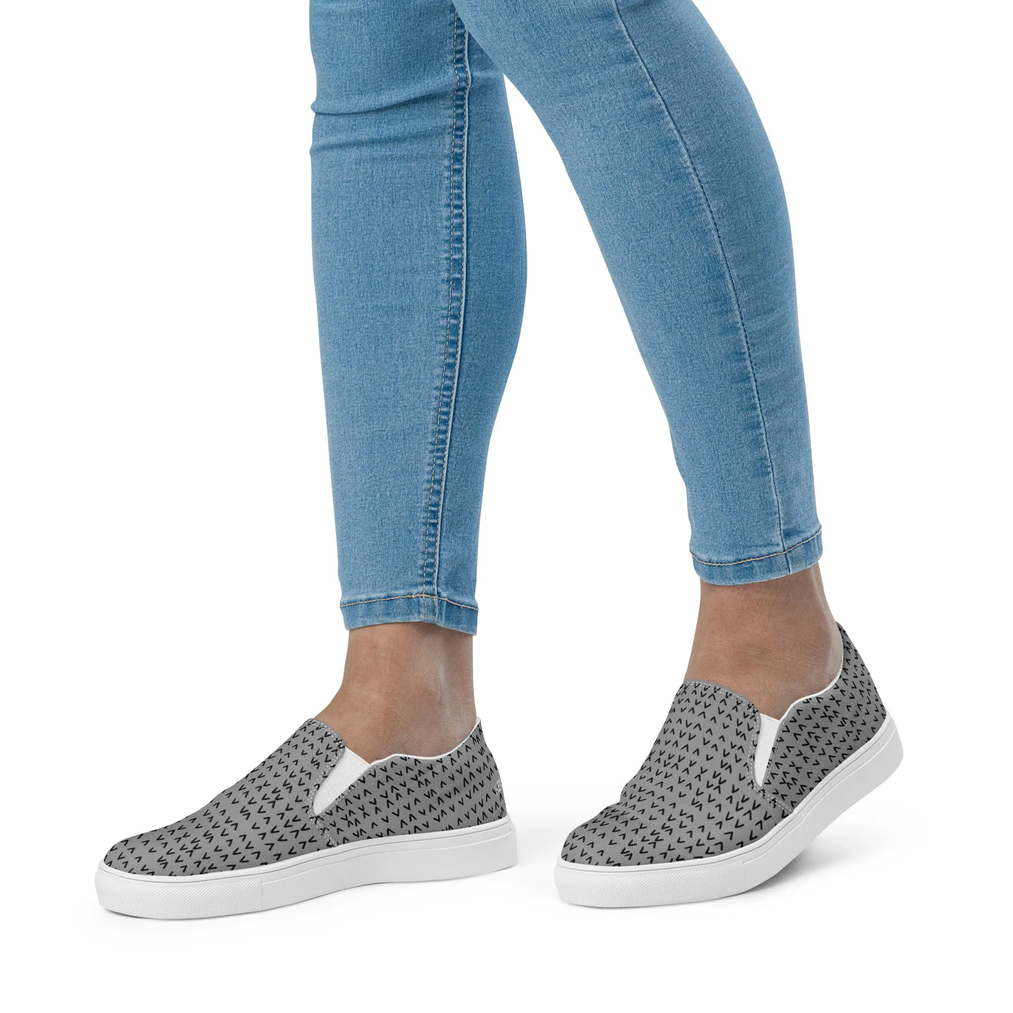 Grey Pattern Women's Sneakers, Unique Abstract Print Women’s Slip-On Canvas Shoes (US Size: 5-12)