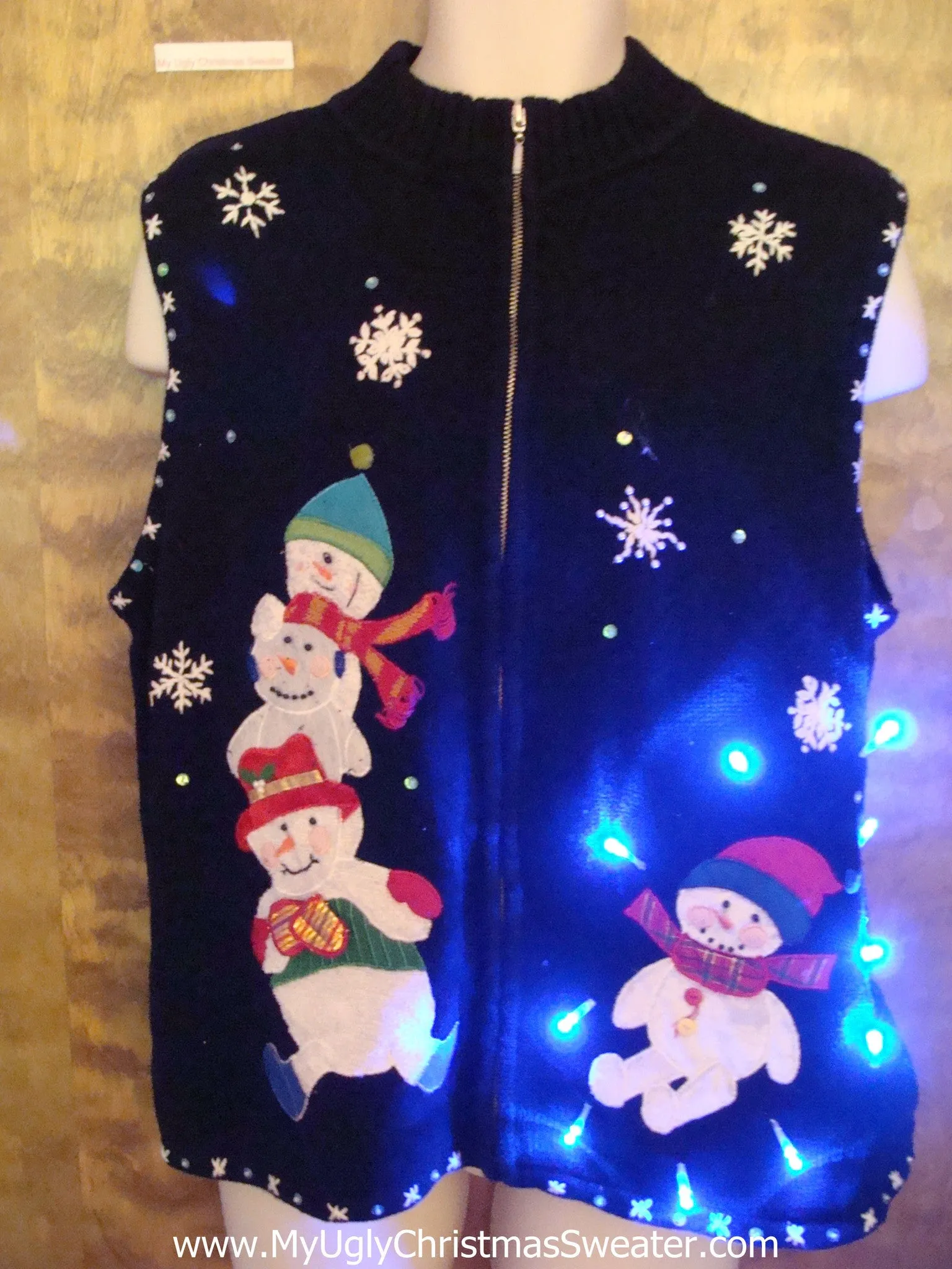 Happy Snowmen Ugly Christmas Sweater Vest with Lights