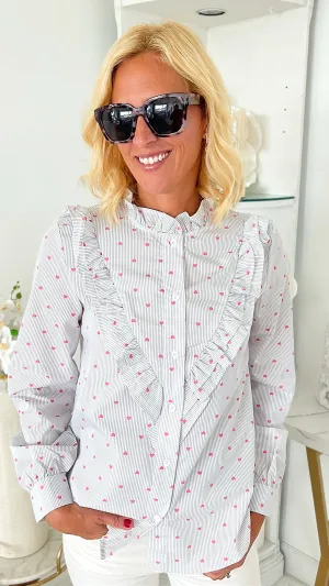 Have My Heart Ruffle Button Down Top