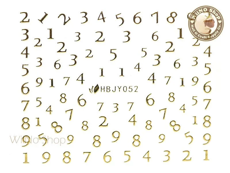 HBJY052 Gold Number Nail Sticker Nail Art - 1 pc