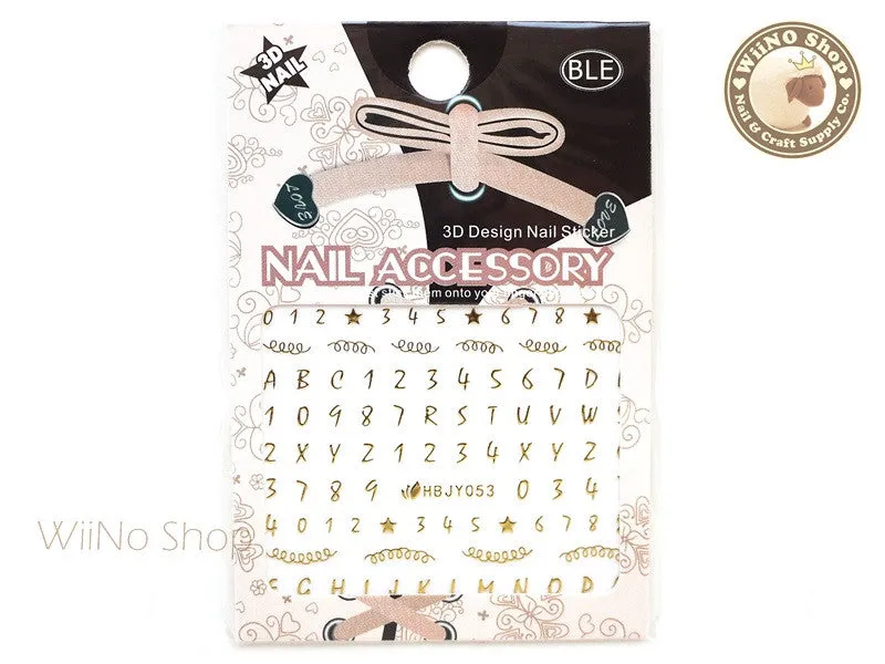 HBJY053 Gold Number Letter Nail Sticker Nail Art - 1 pc