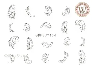 HBJY134 Silver Feather Nail Art Sticker - 1 pc