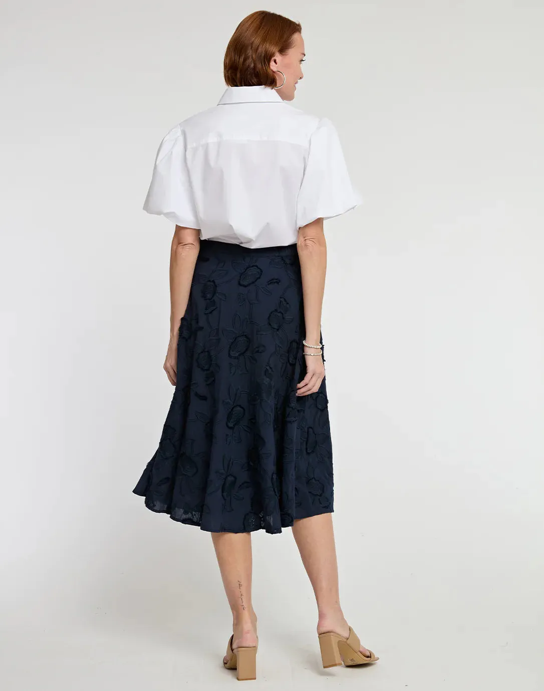 HINSON WU - GLORIA NAVY FLORAL APPLIQUE SKIRT