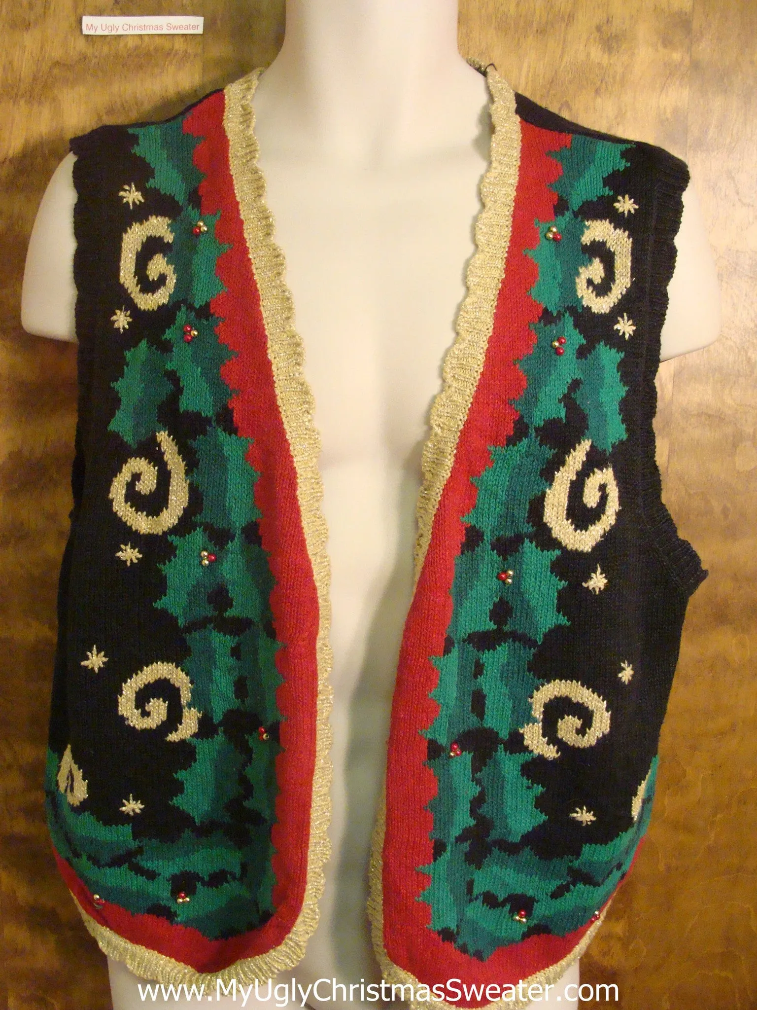 Holly and Swirls Funny Christmas Sweater Vest