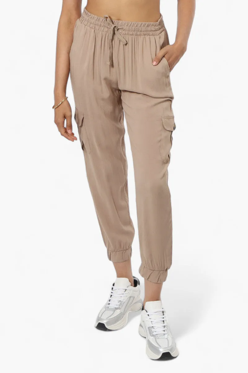 International INC Company Tie Waist Cargo Pocket Jogger Pants - Beige