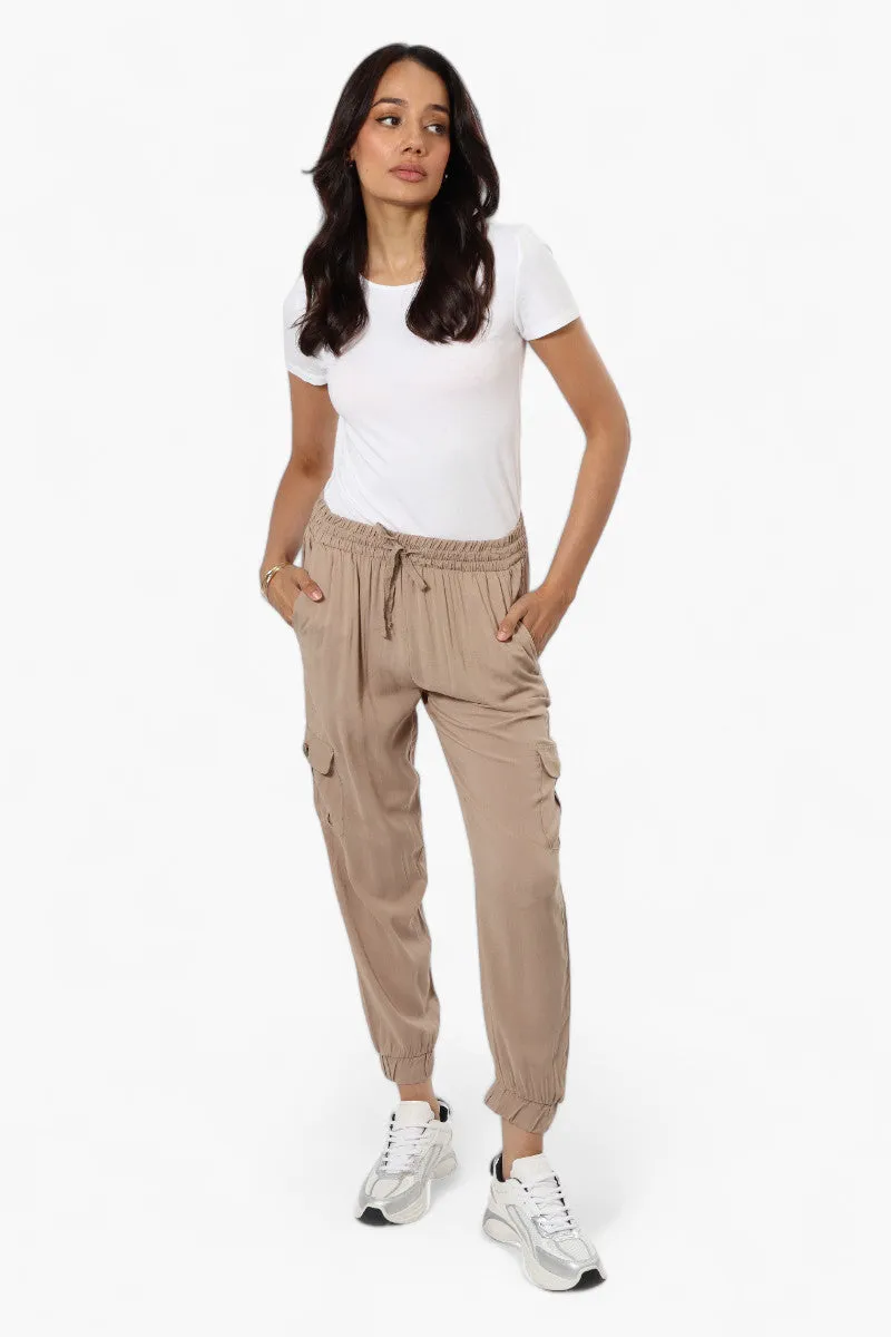 International INC Company Tie Waist Cargo Pocket Jogger Pants - Beige