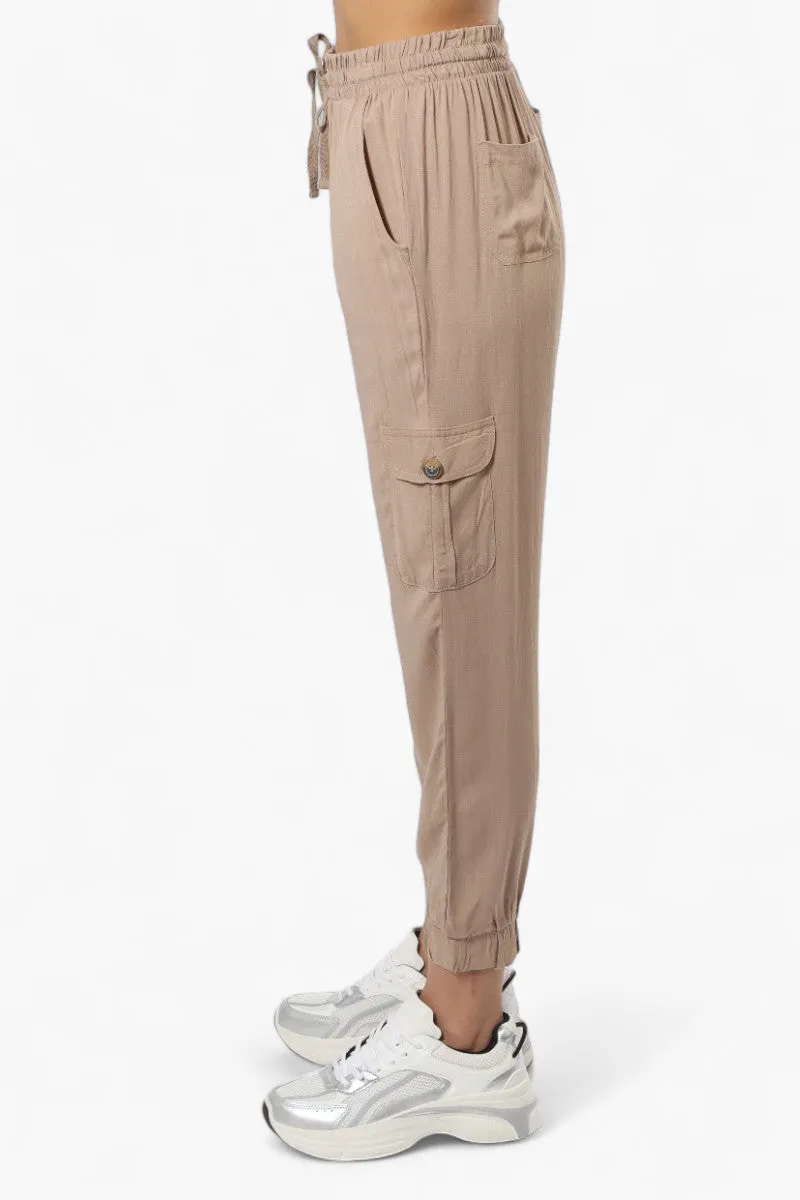 International INC Company Tie Waist Cargo Pocket Jogger Pants - Beige