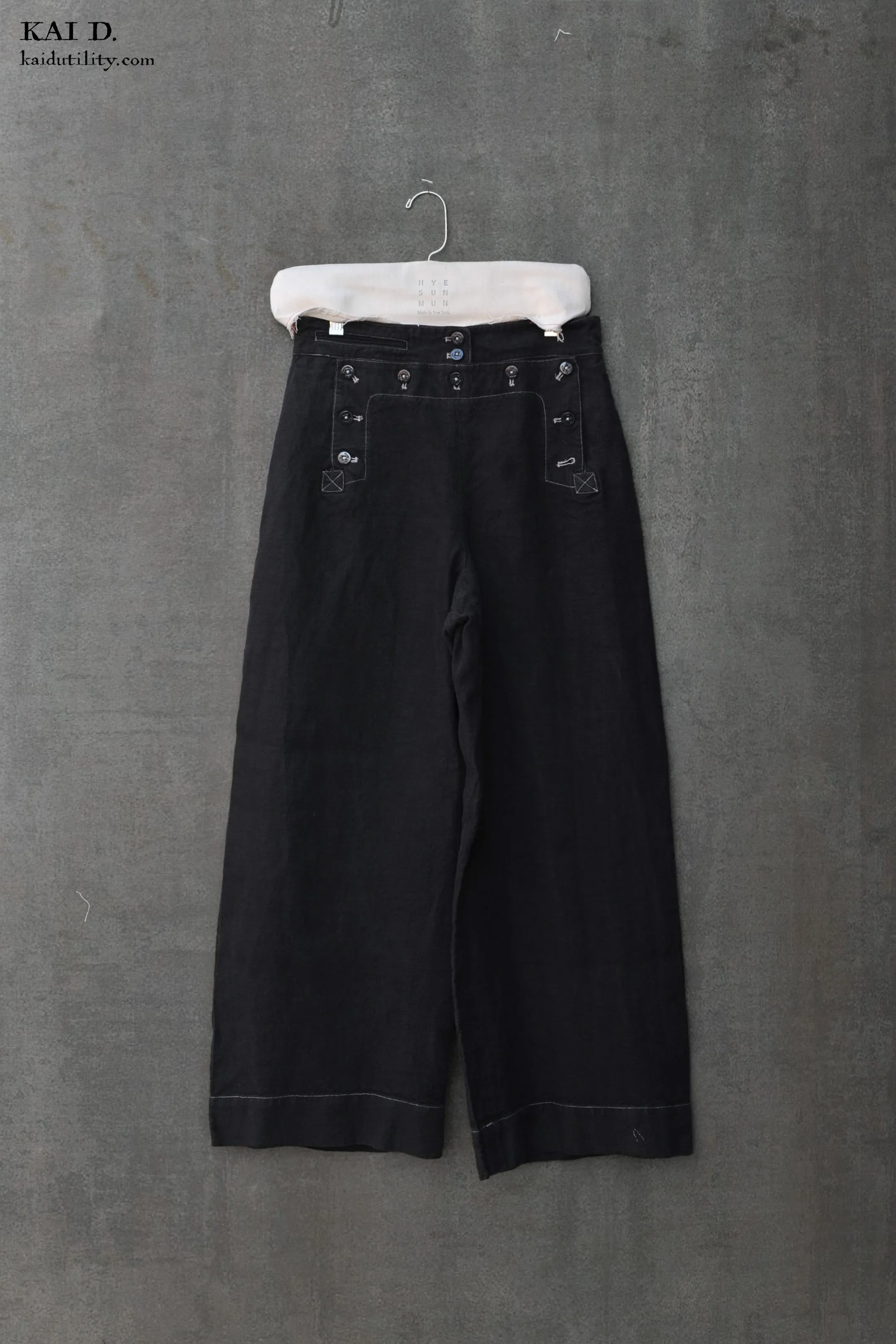 Japanese Linen Sailor Pants - Overdyed Black - XXS, XS, M