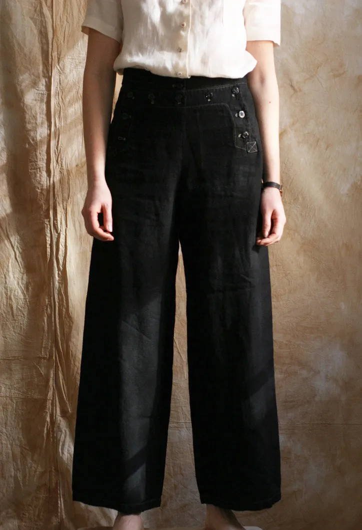 Japanese Linen Sailor Pants - Overdyed Black - XXS, XS, M