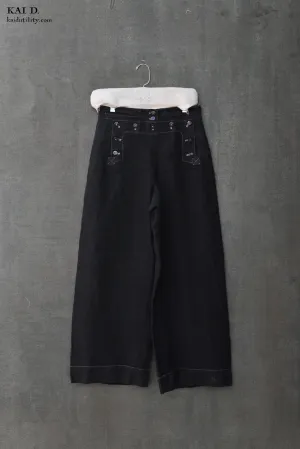 Japanese Linen Sailor Pants - Overdyed Black - XXS, XS, M