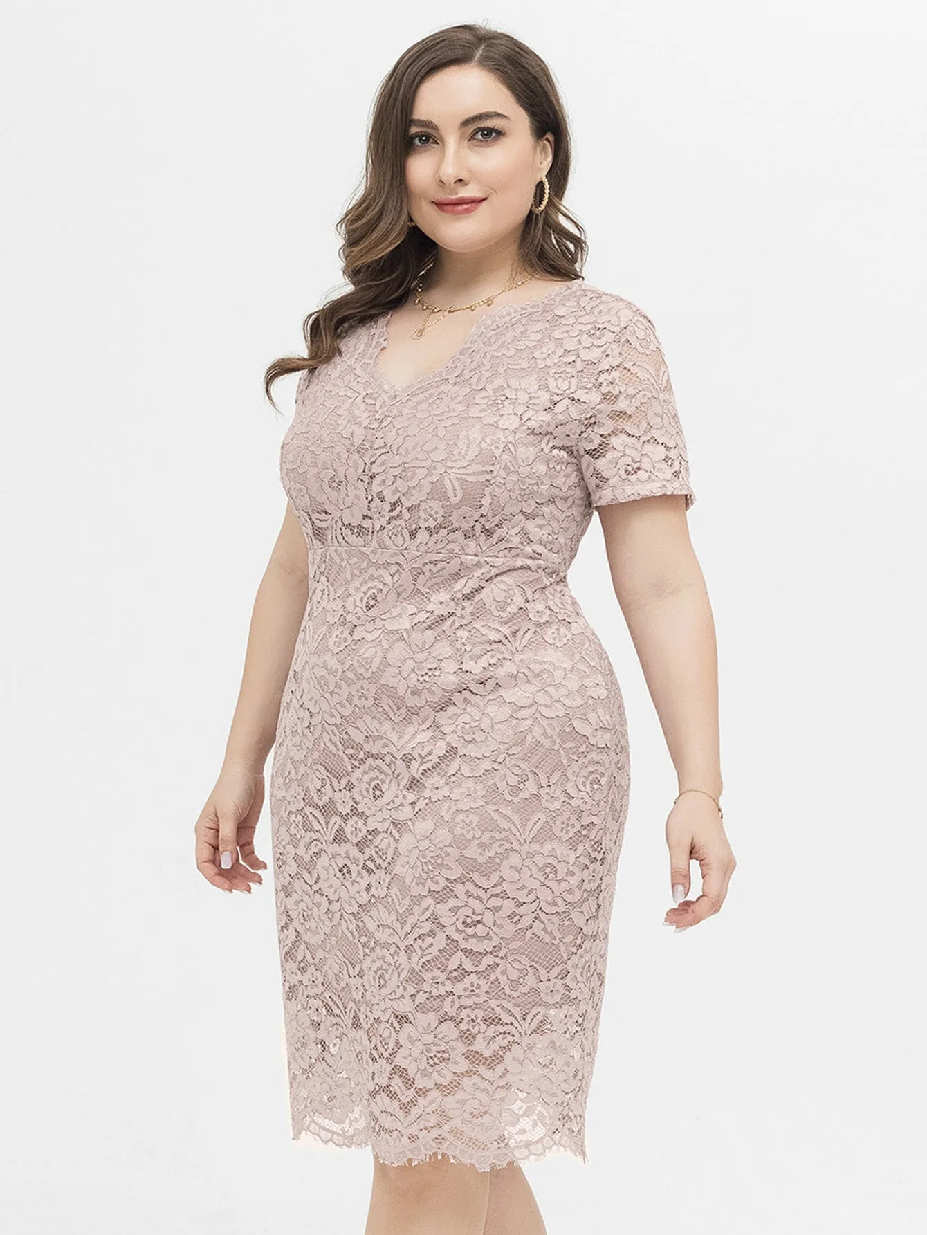 KittenAlarm - V NECK PLUS SIZE LACE DRESS