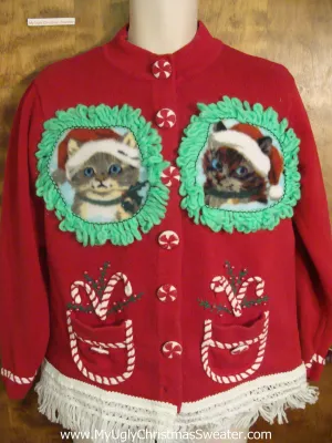 Kittens With Candy Canes Ugly Christmas Sweater