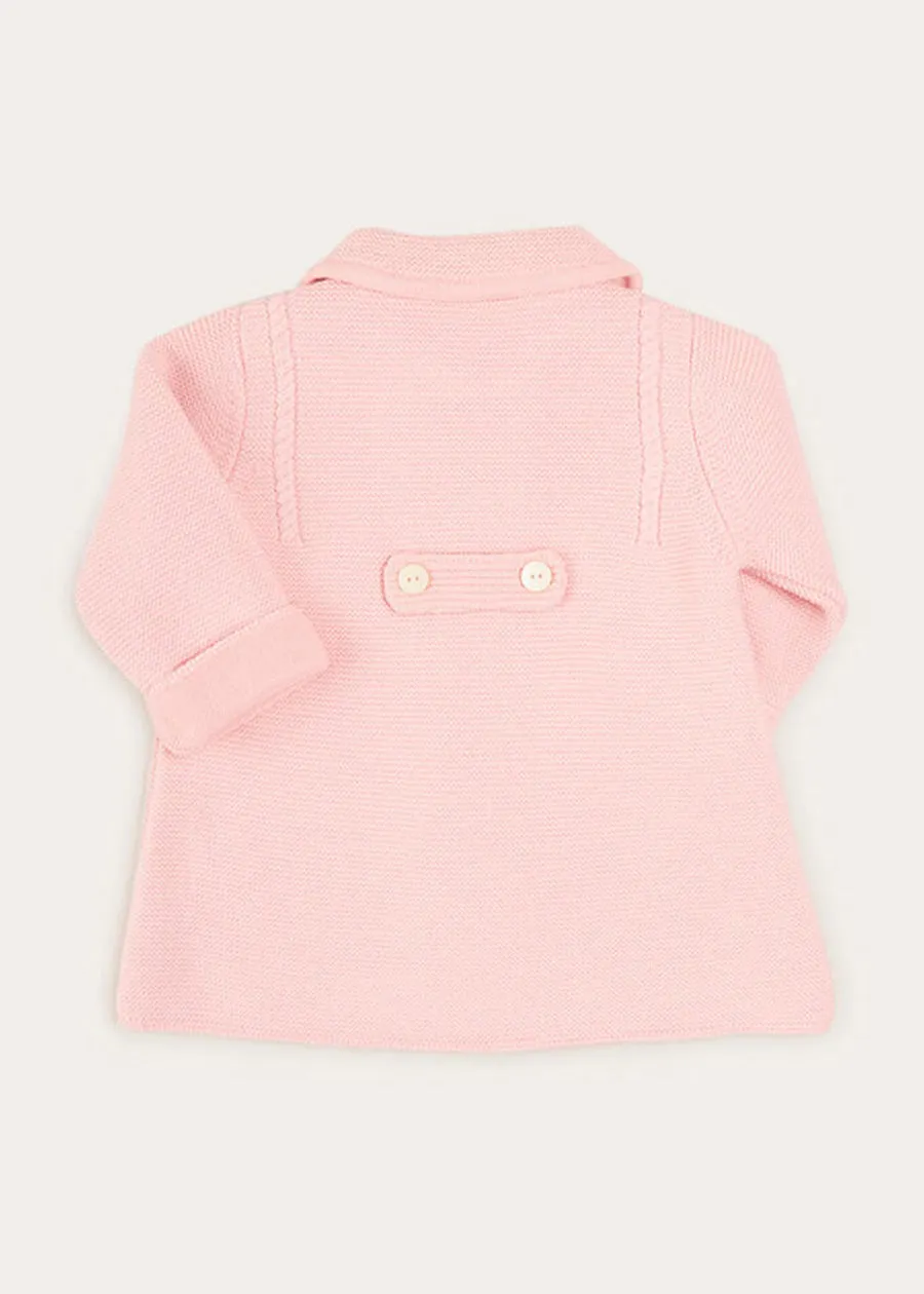 Knitted Double Breasted Coat In Pink (6mths-2yrs)