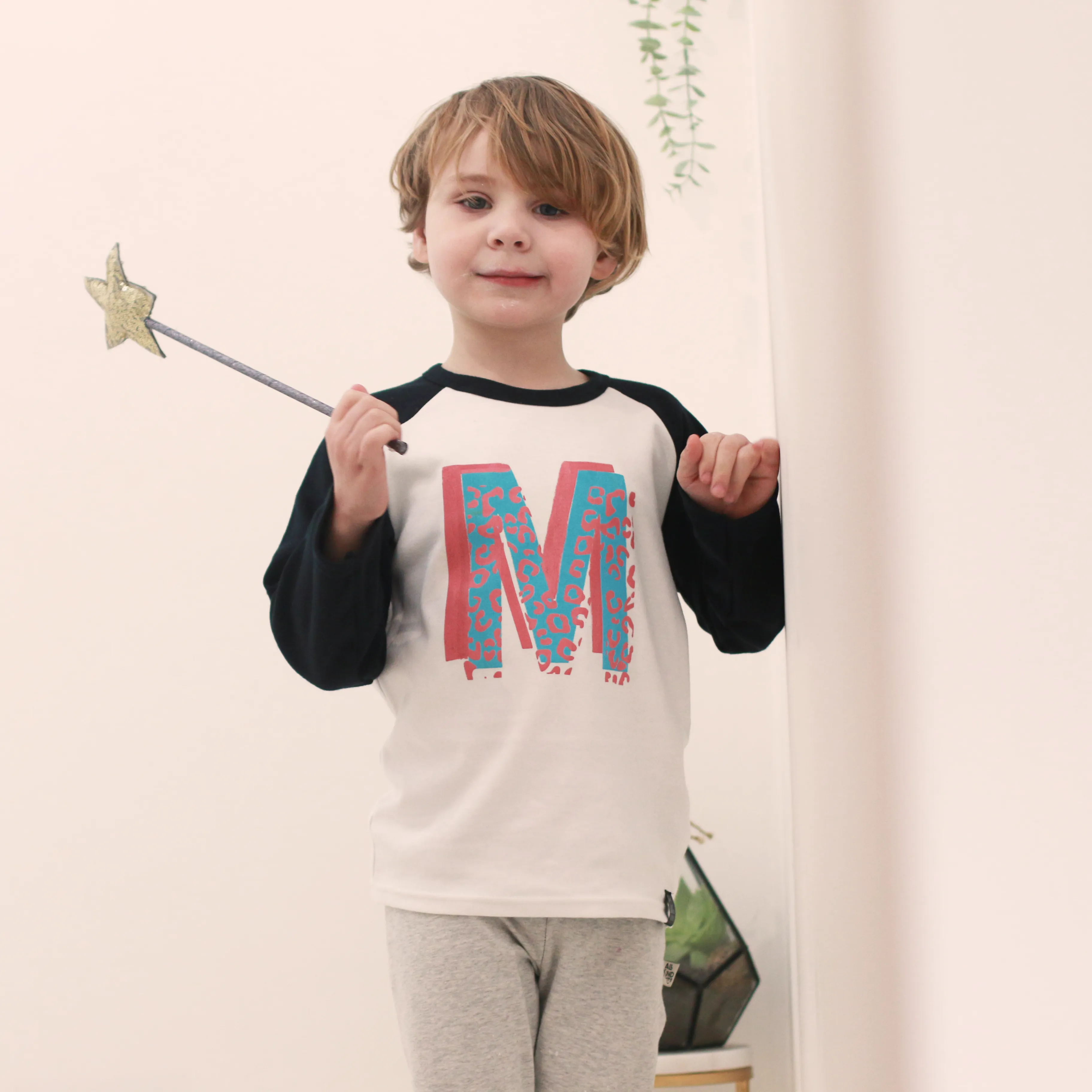 Layered Leopard Initial Kids Raglan Top