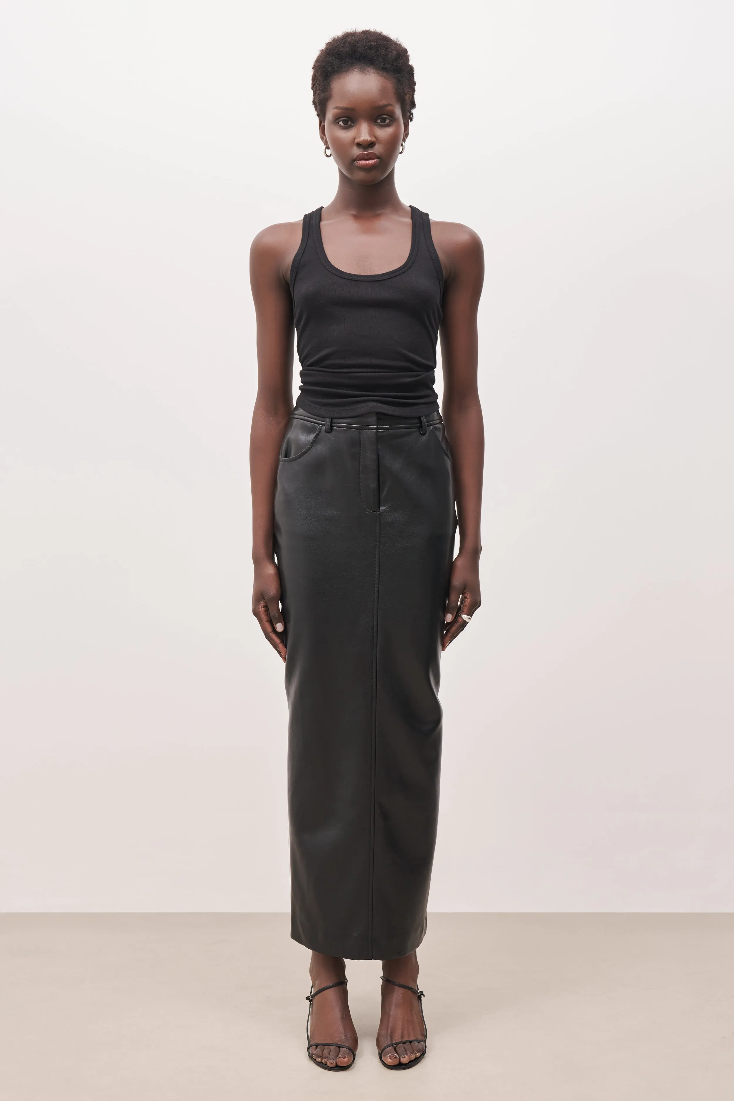 Leather Tailored Maxi Skirt - Black