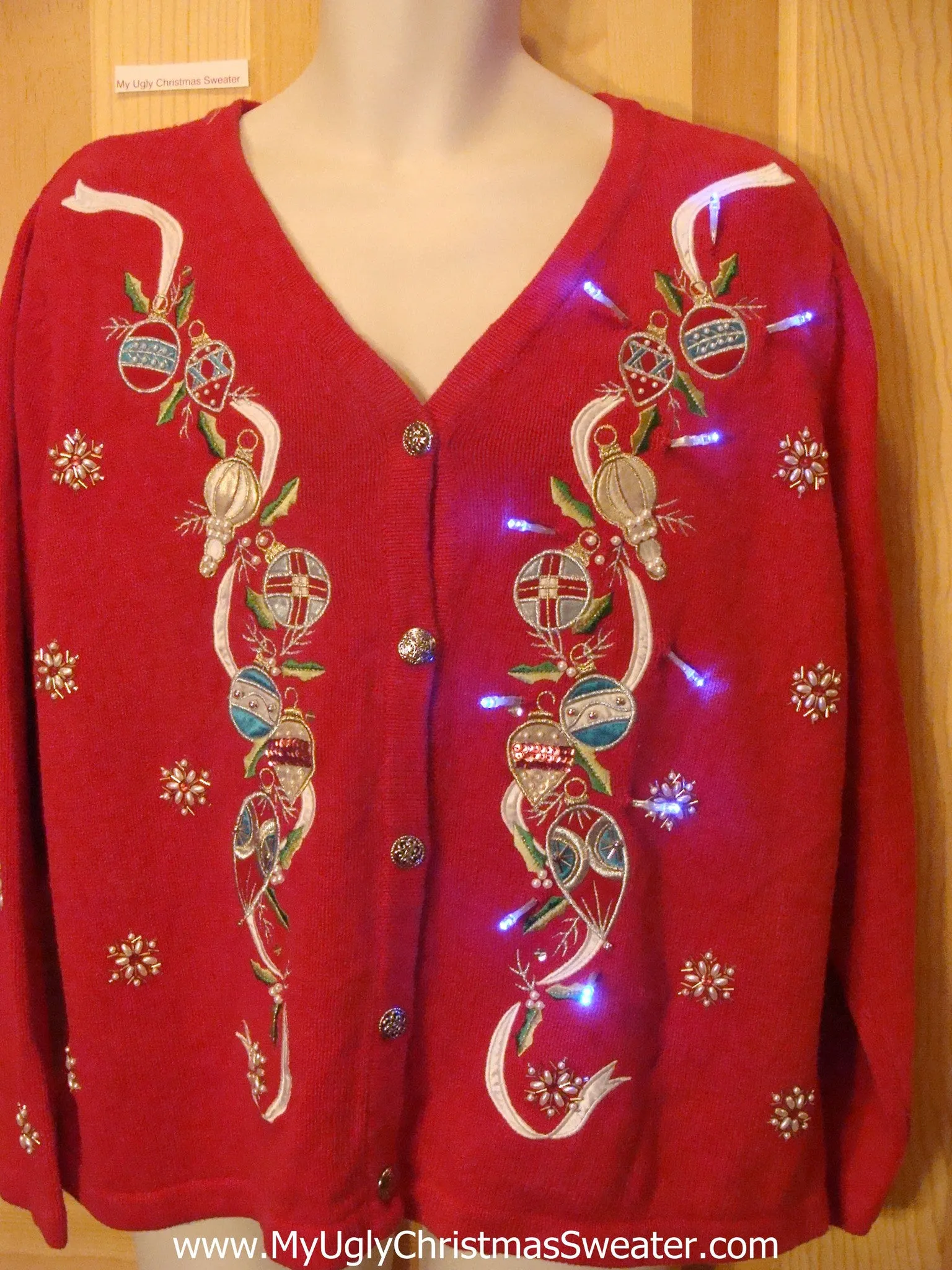 Light Up Christmas Sweater Ribbons with Ornaments