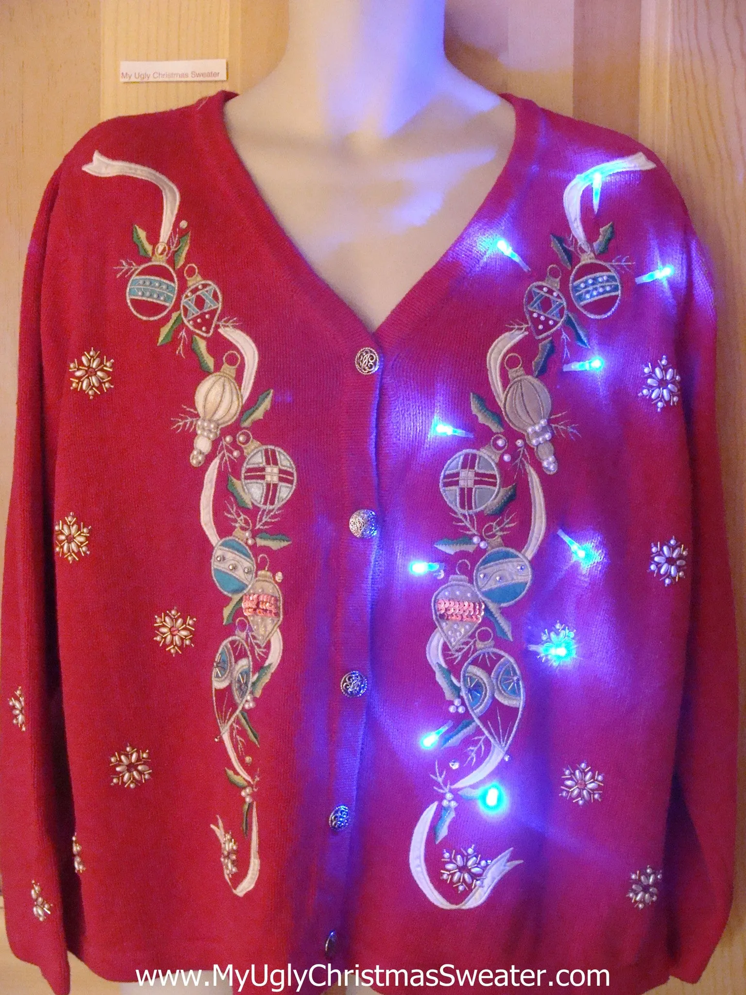 Light Up Christmas Sweater Ribbons with Ornaments