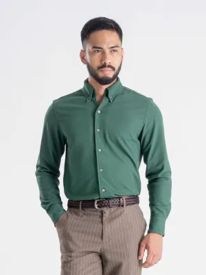 Long Sleeve Polo Shirt - Forest Green Button Down