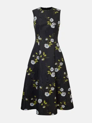 Mara black moire floral print dress