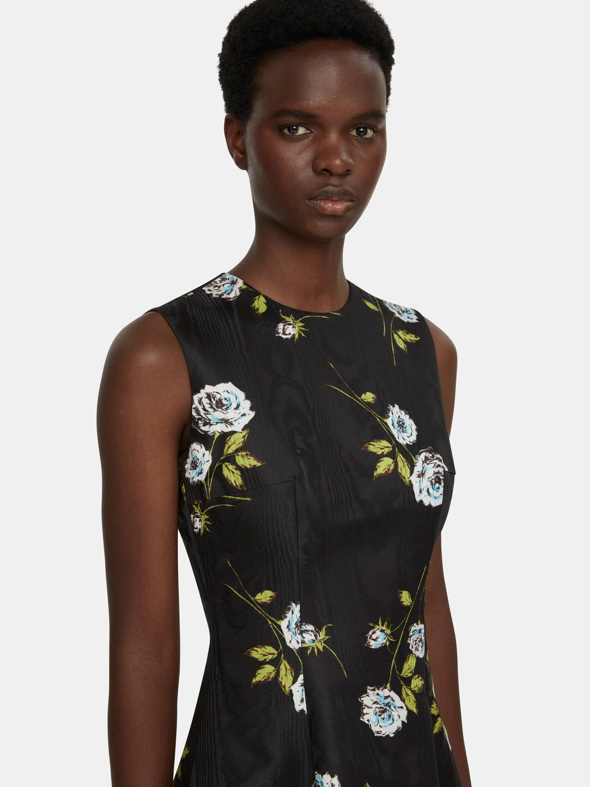 Mara black moire floral print dress