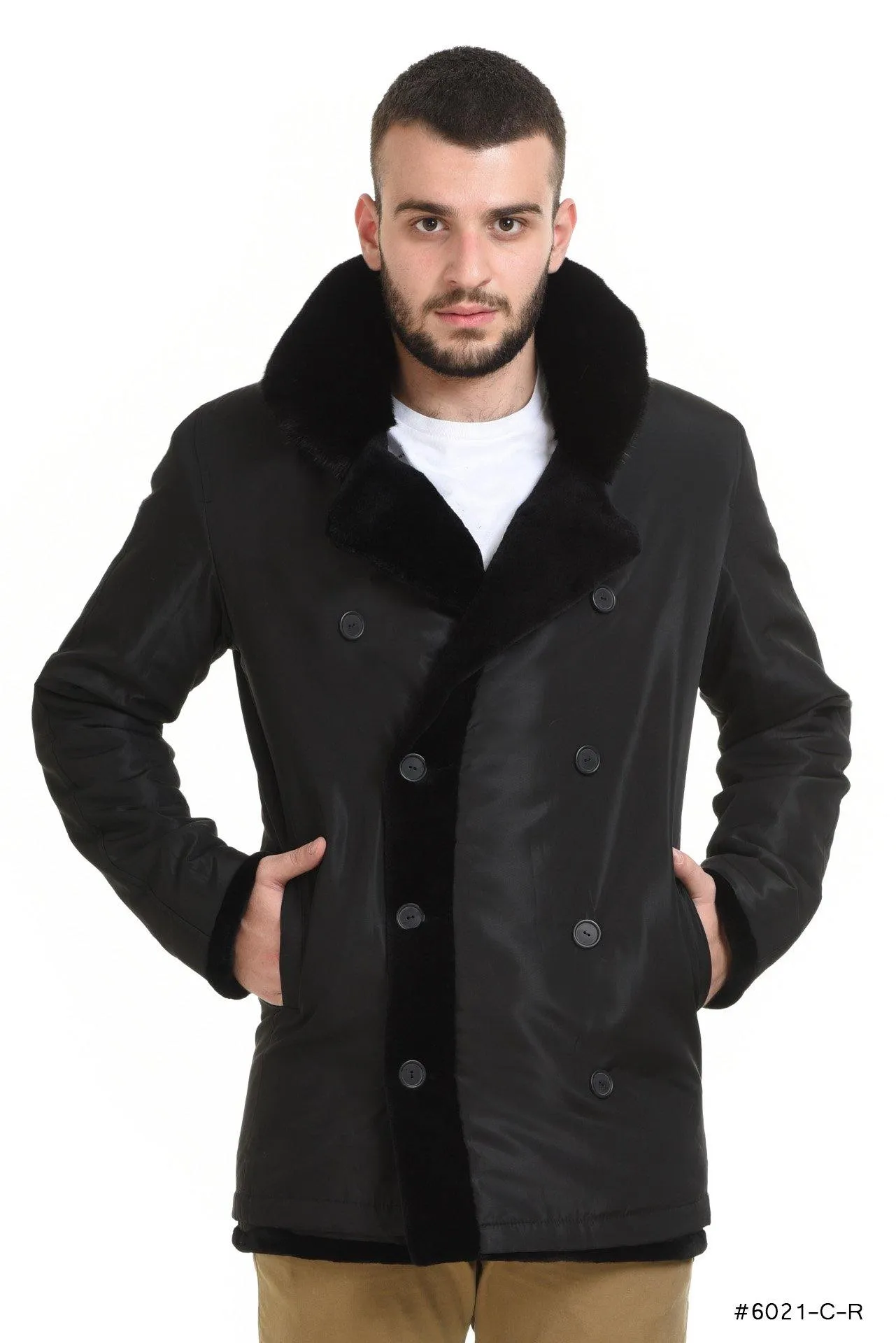 Men's double breasted reversible sheared mink coat