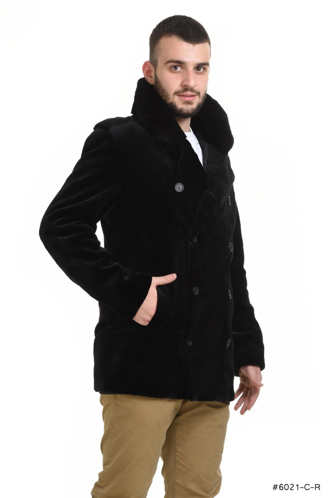 Men's double breasted reversible sheared mink coat