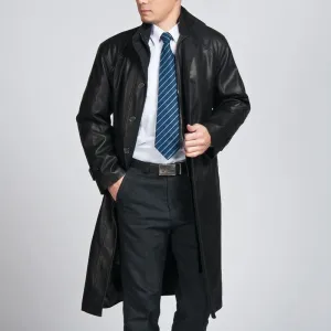 Men's Genuine Leather Knee Length Trench Long Coat MC07