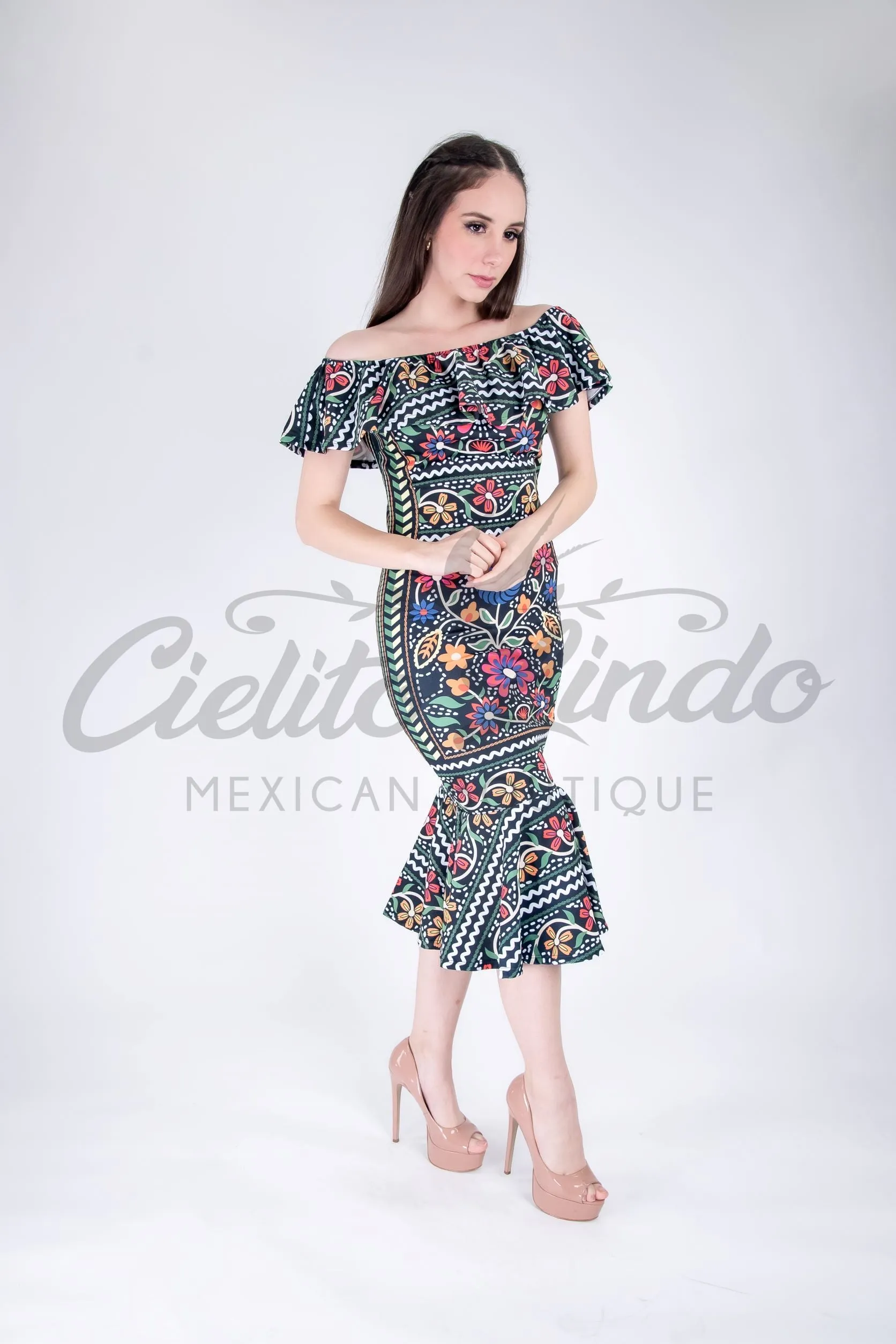 Mexican Fiesta Printed Maxi Dress Black