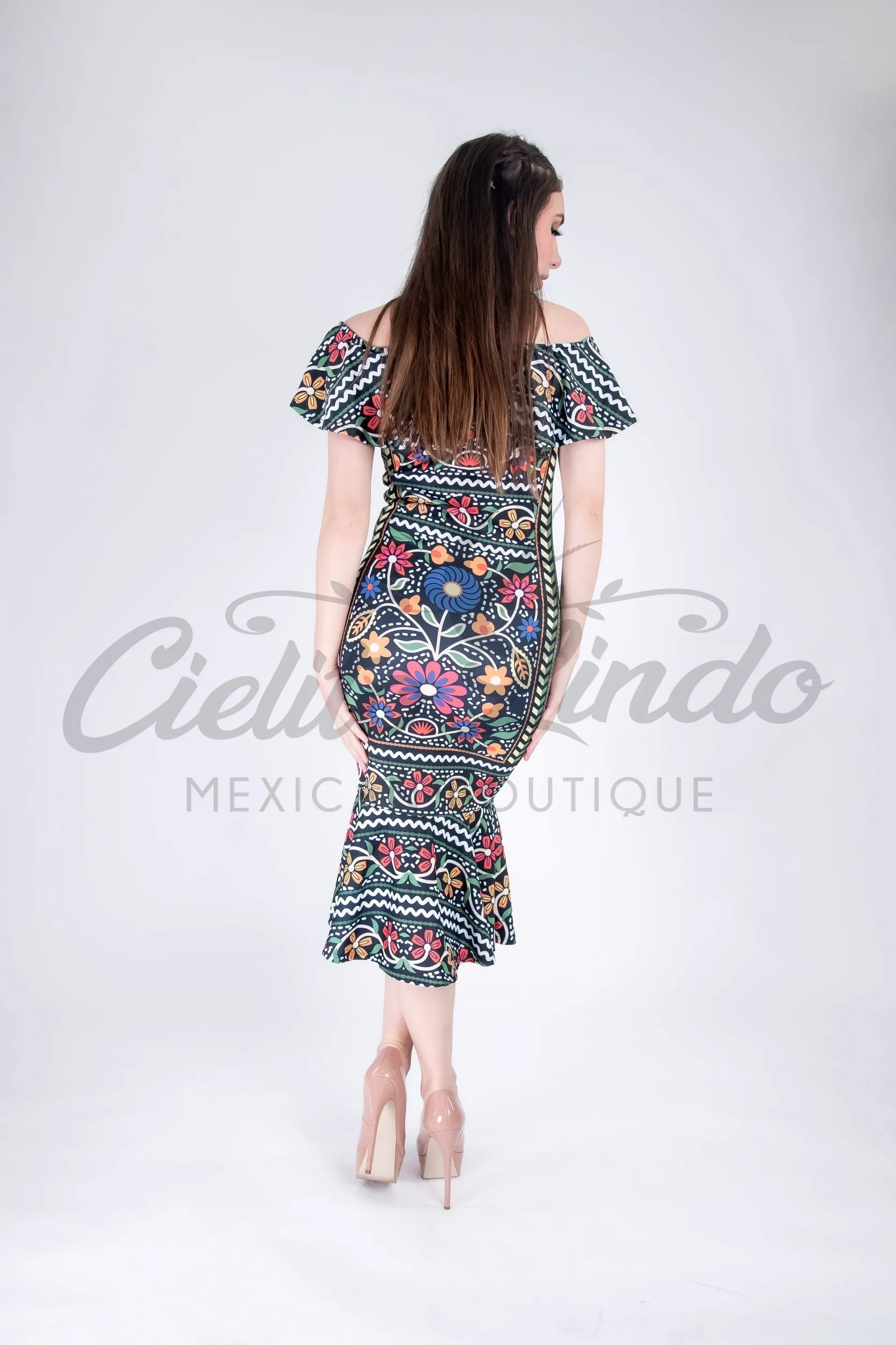 Mexican Fiesta Printed Maxi Dress Black