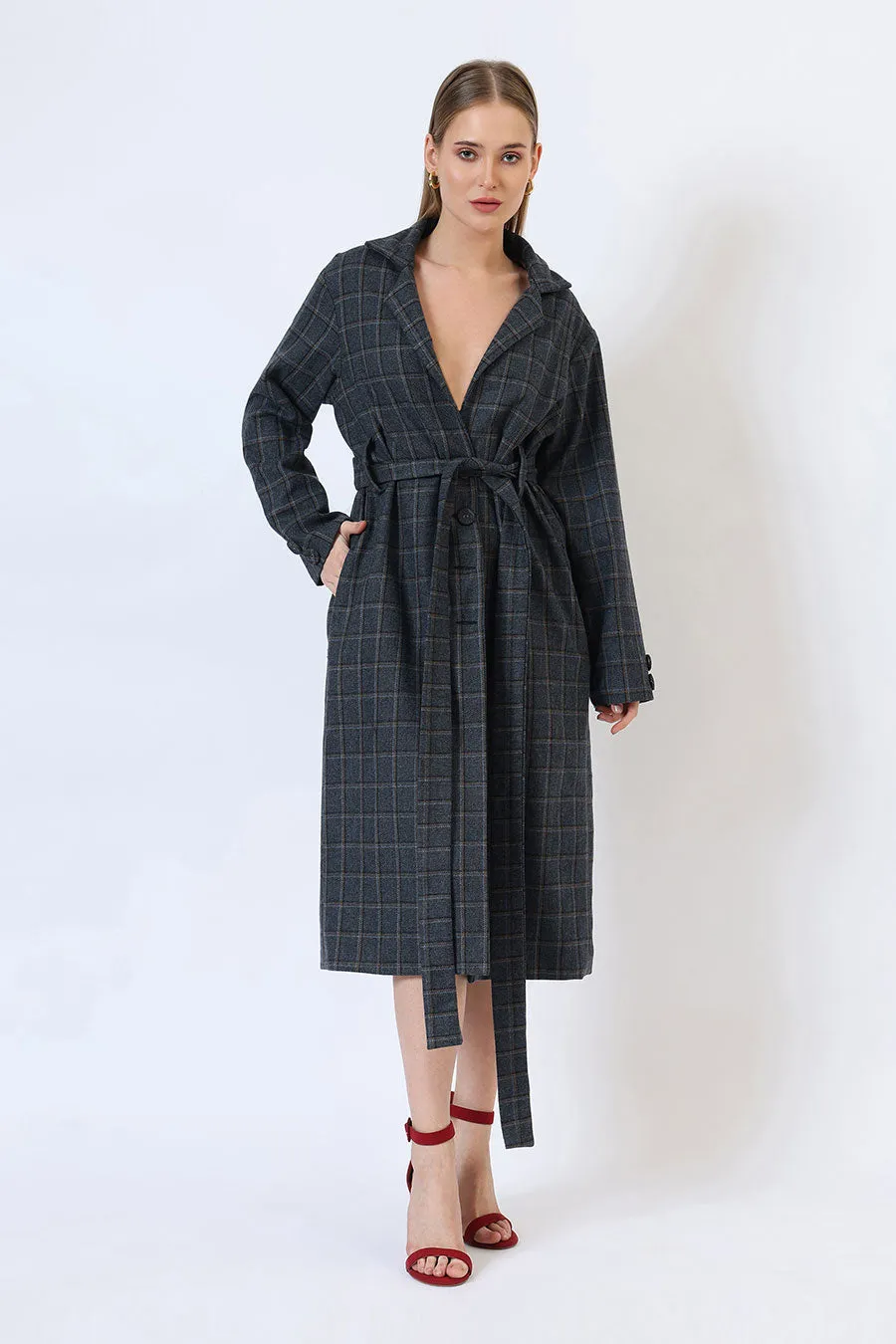 Midnight Blue Cascade Long Trench Coat