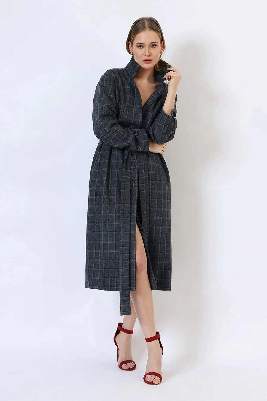 Midnight Blue Cascade Long Trench Coat