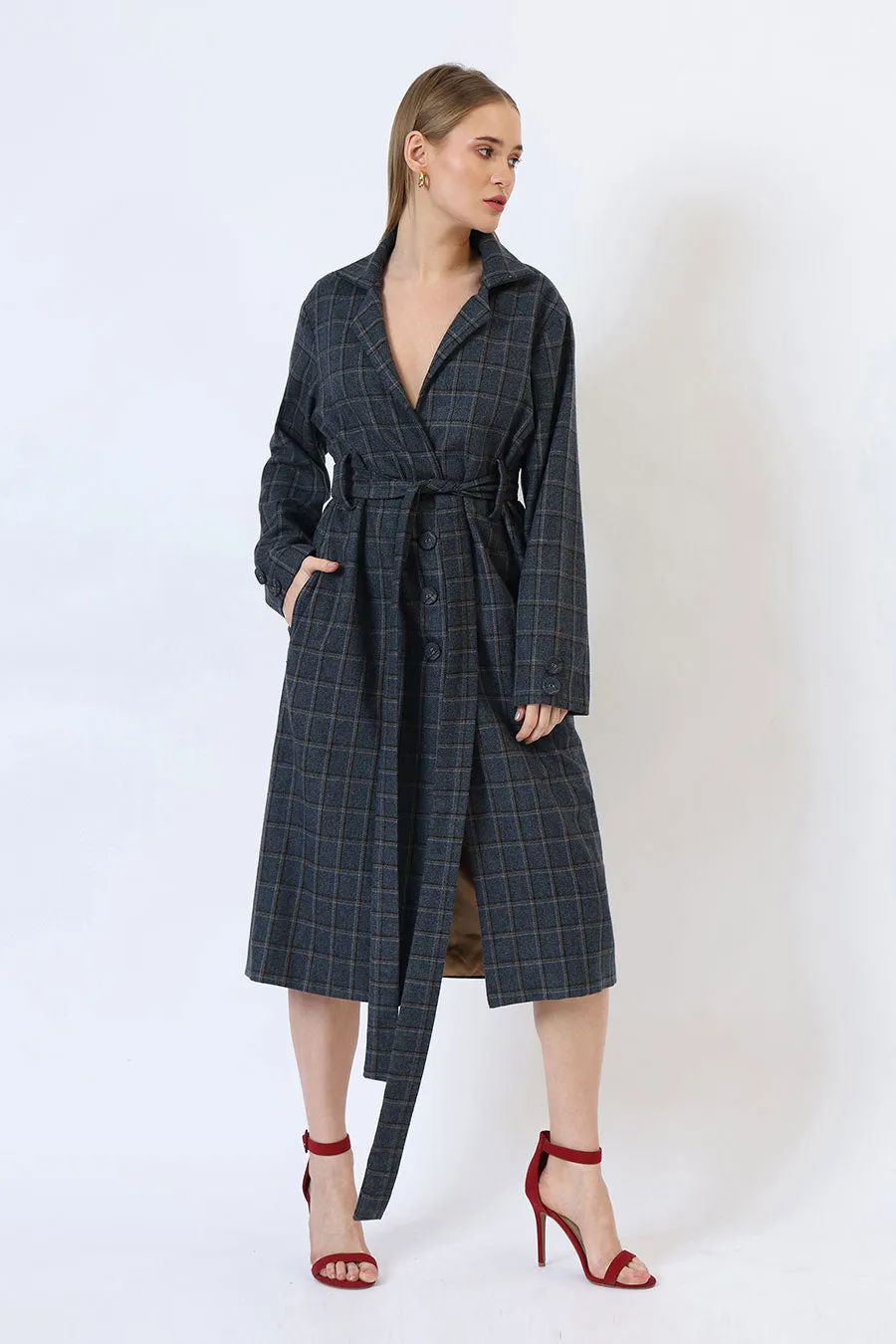 Midnight Blue Cascade Long Trench Coat