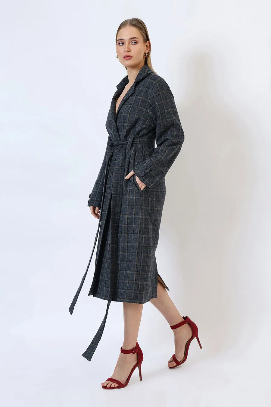 Midnight Blue Cascade Long Trench Coat