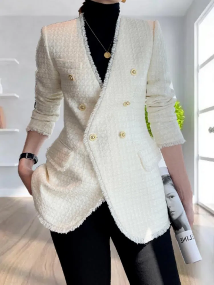 Neckless Double Breasted Neckless Wool blend Coat