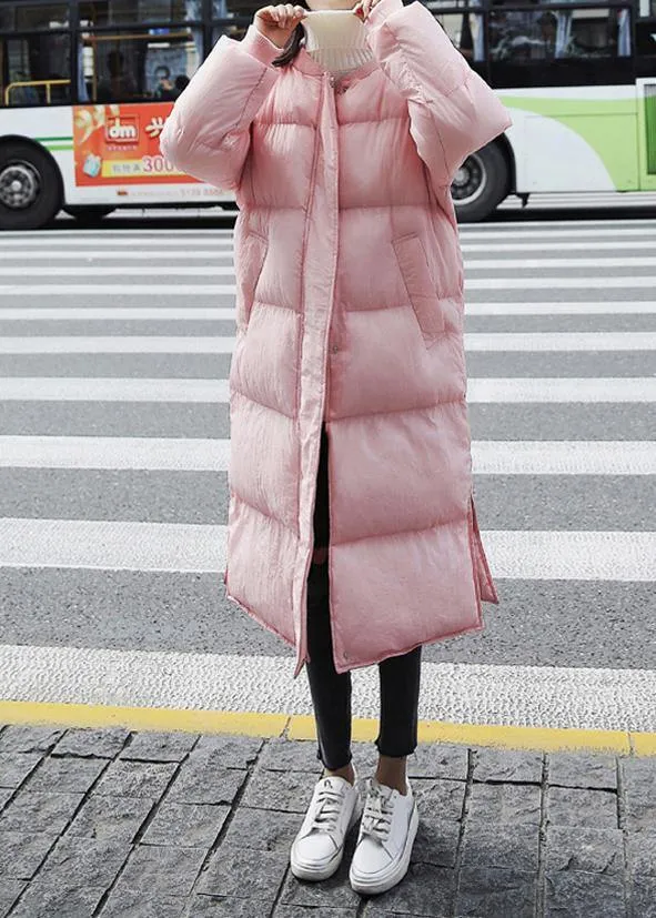 New pink warm winter coat trendy plus size down jacket o neck pockets Casual winter outwear