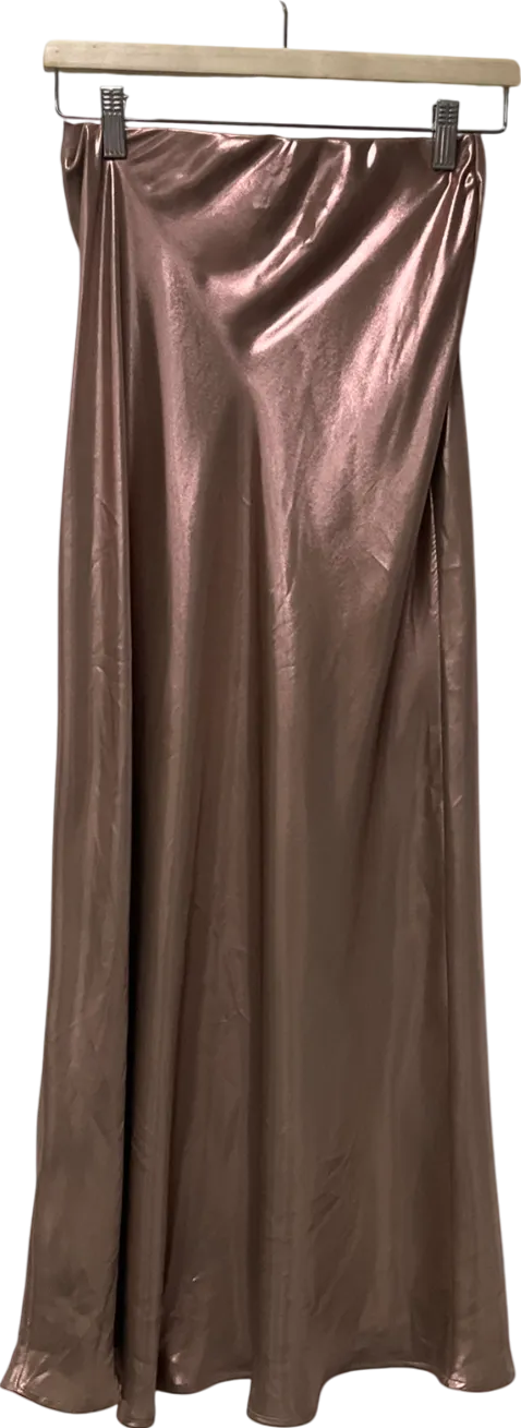 Next Metallic Rose Gold Satin Foil Midi Skirt UK 6