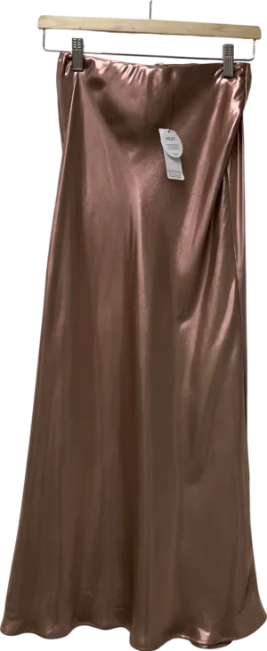 Next Metallic Rose Gold Satin Foil Midi Skirt UK 6